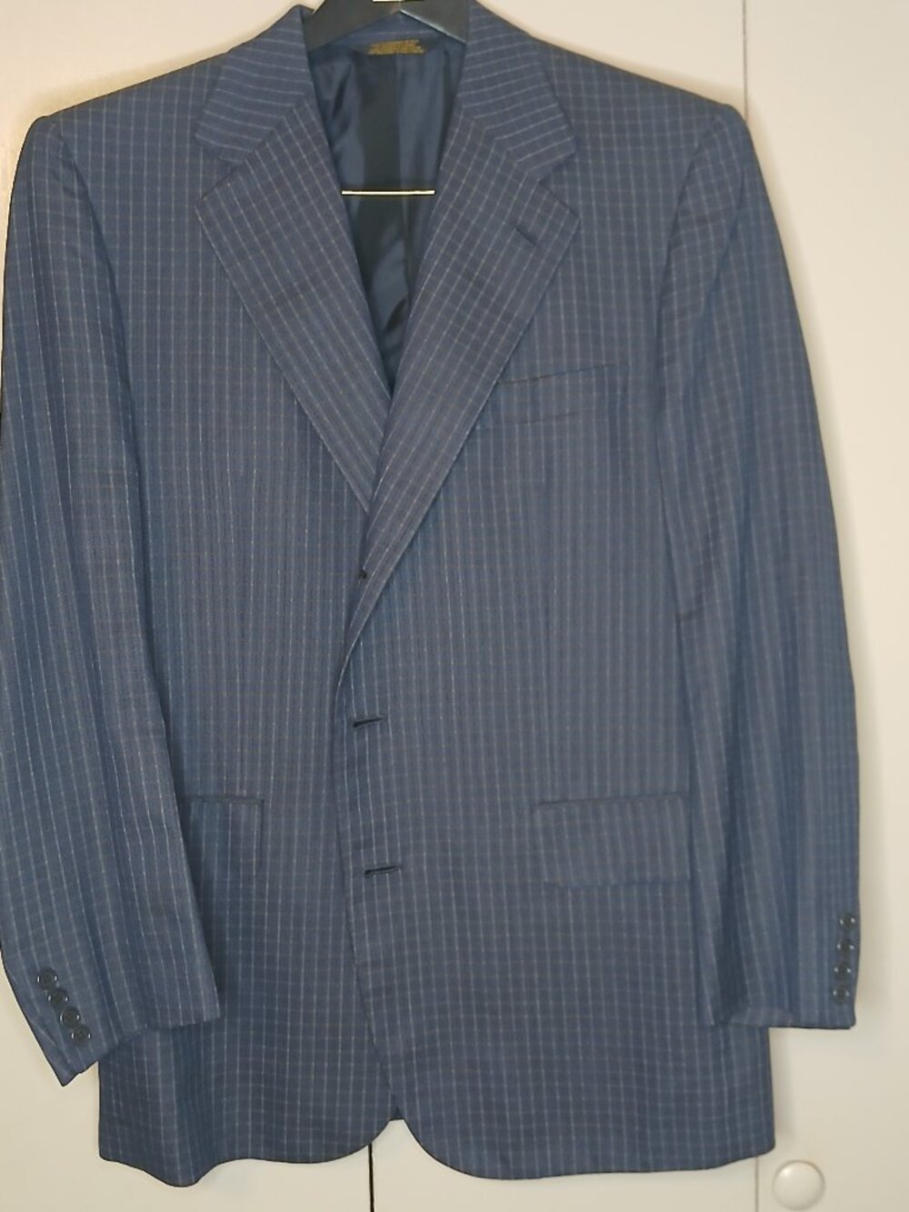 Luciano Barbere Italy Men's 54R Silk/Wool Blend Blue Plaid Sports Coat (0973)